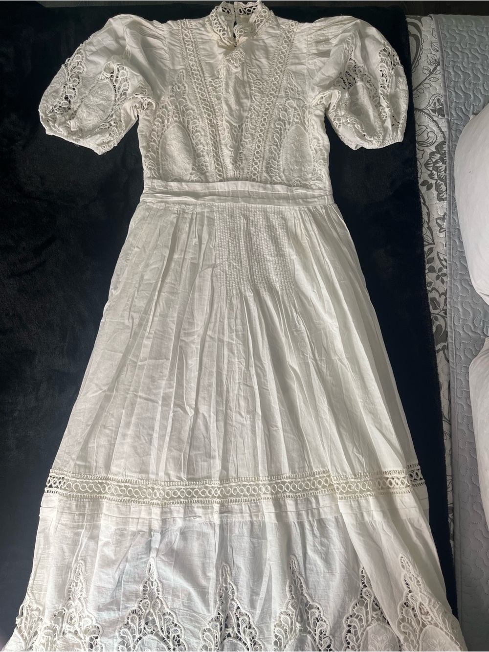 Anthropologie White Lace High-Neck Midi Dress